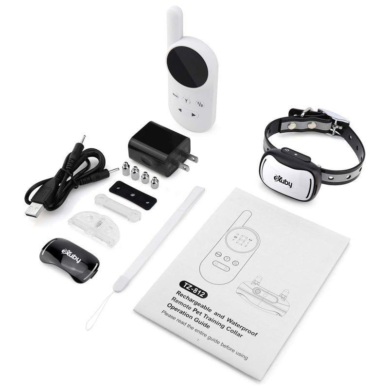 eXuby - Tiny Shock Collar for Small Dogs 5-15lbs - Smallest Collar on The Market - Sound, Vibration, & Shock - 9 Intensity Levels - Pocket-Size Remote - Long Battery Life - Water-Resistant - White