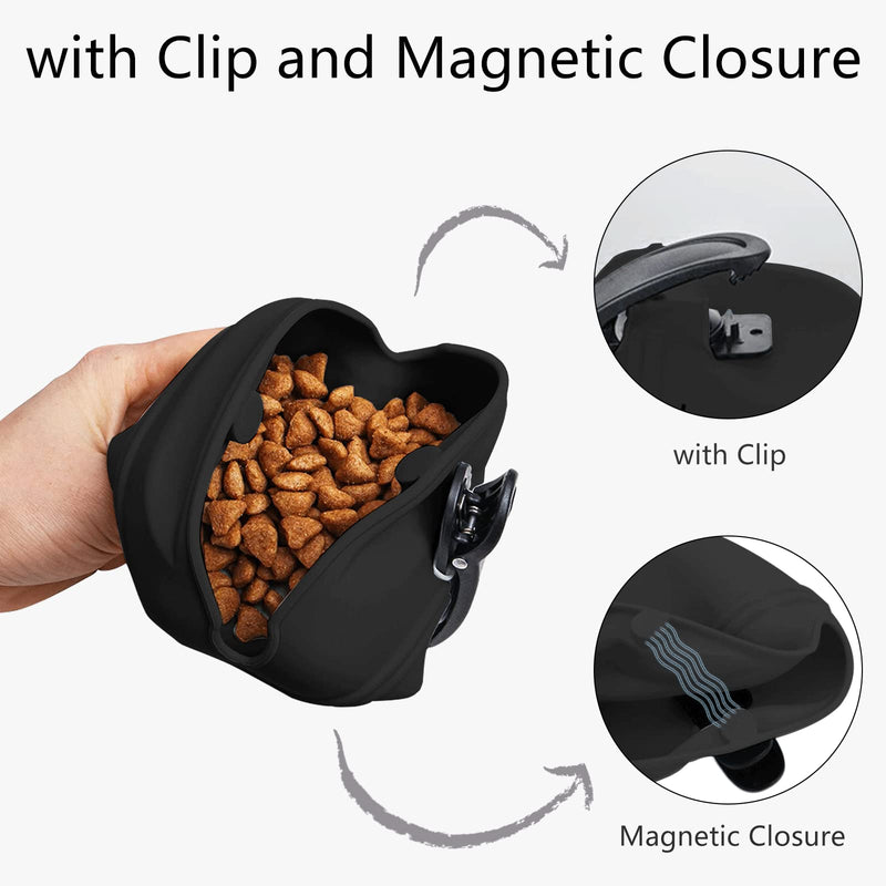 Dog Treat Pouch 2 pack, Dog Treat Training Pouch, Silicone Pet Treat Bag BPA Free/Clip/Magnetic Dog Walk (grey & black) grey & black - PawsPlanet Australia