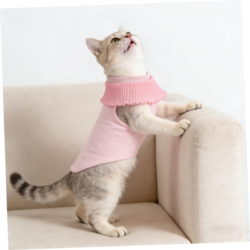 Breathable recovery suit for cats made of modal fabric. Easy on and off. Prevents licking and scratching of wounds. For postoperative recovery. In pink, size S.