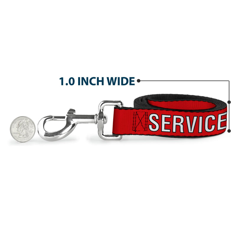 Buckle-Down Pet Leash, Dog Leash, Service Dog Text Red Black White, 4 Feet Long 1.0 Inch Wide 4 Feet Long - 1" Wide - PawsPlanet Australia