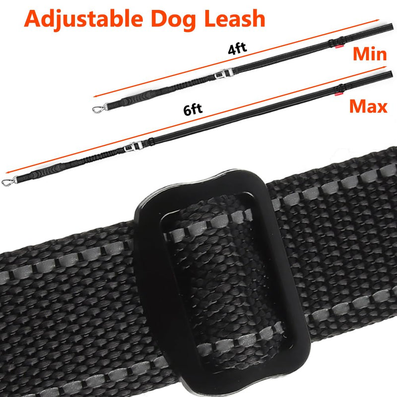 Tactical Dog Leash Heavy Duty, 4-6FT Reflective Military Strong No Pull Shock Absorbing Bungee Dog Lead with 2 Padded Handle, Metal Carabiner Clip, Car Seatbelt for Medium Large Dogs (Black) Black - PawsPlanet Australia