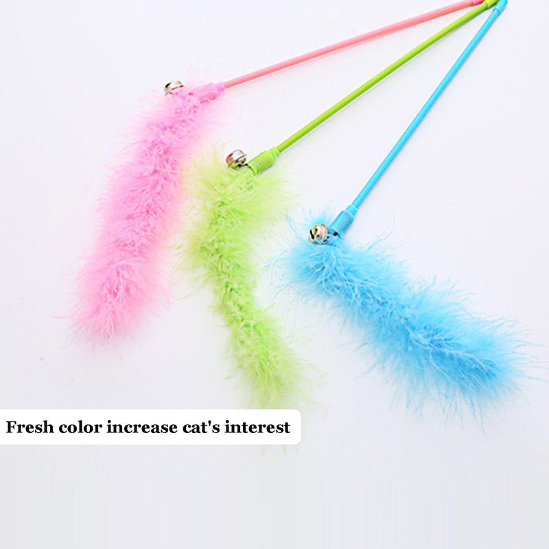 Cat Wand Toys, 3 PCS Interactive Cat Feather Toys Colorful Cat Teaser Wand with Bell for Cats and Kitties A - PawsPlanet Australia
