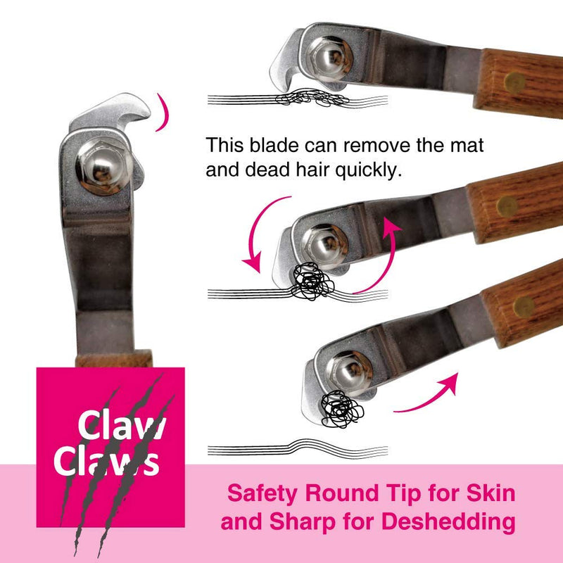 Claw Claws Grooming Undercoat Rake with Wooden Handle for Small Medium Dog and Cat, Deshedding Tool with Rounded Edge for Removing Tangled and Loose Hair, Made in Taiwan (S, 12 Blades) L,20 Blades - PawsPlanet Australia
