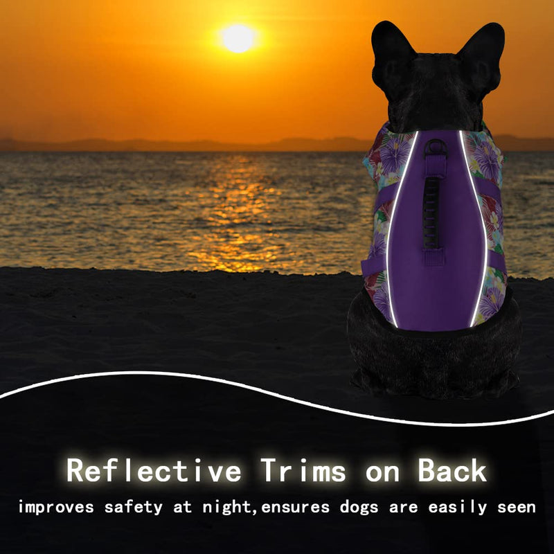 Ripstop Dog Life Jacket, Reflective & Adjustable Dog Swimming Vest with Handle, Dog Life Vests for Boating & Swimming, Pet Safety Life Preserver for Small Medium Large Dogs (Purple, S) Floral Purple - PawsPlanet Australia