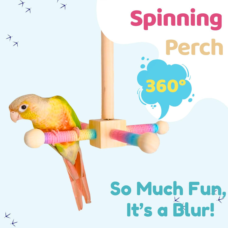 Bird Toy Spinning Perch for Parakeet Cockatiels, Cage Interactive Wooden Stand for Budgies Conures, Cage Accessories Enrichment Toys for Small Medium Parrots Lovebird Parrotlet - PawsPlanet Australia
