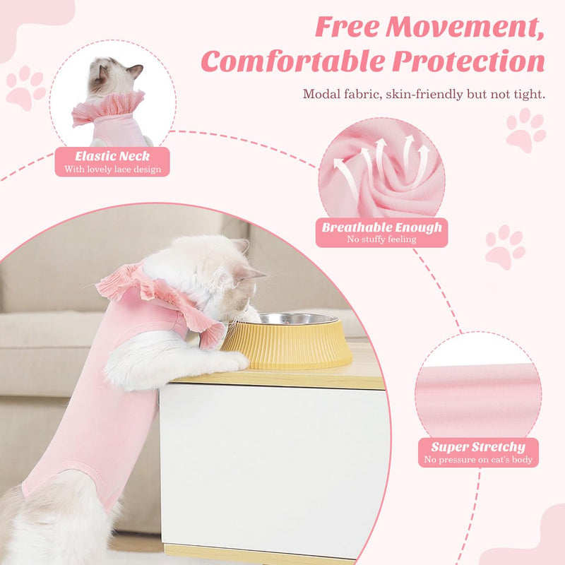 Cat Surgery Recovery Suit for Female Cat, Breathable Surgical Recovery Shirt for Abdominal Wounds Skin Diseases After Surgery, Soft Fabric Kitten Onesie, E-Collar Alternative for Cats, M Pink Medium - PawsPlanet Australia