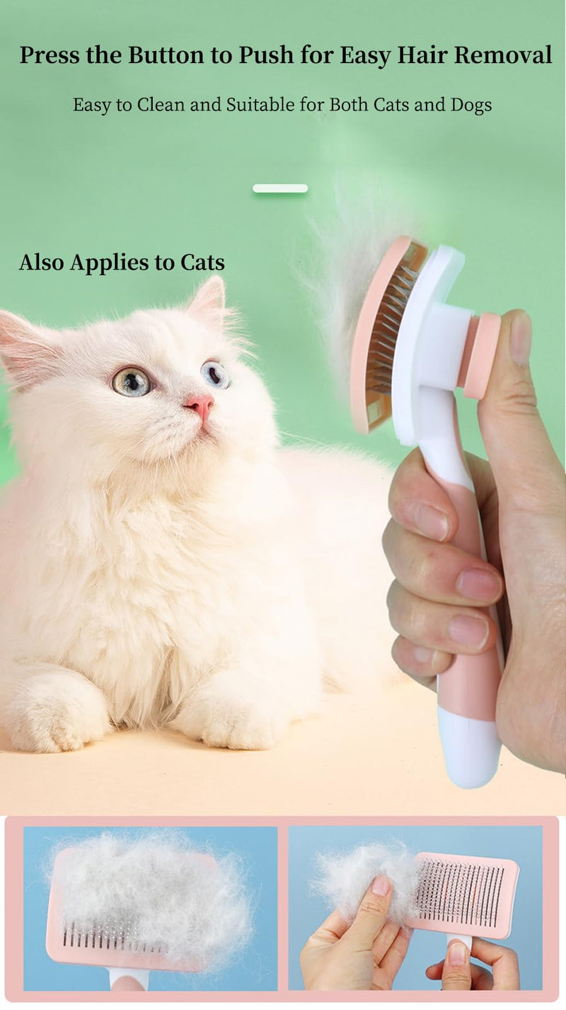 Self Cleaning Slicker Dog Brush for Small Long-Haired Breeds, One-Click Hair Removal, Puppy Essentials, Fit Yorkie, Shih Tzu, Maltese, Maltipoo, Pomeranian, Pet Grooming Tool (Light Pink) Light Pink - PawsPlanet Australia