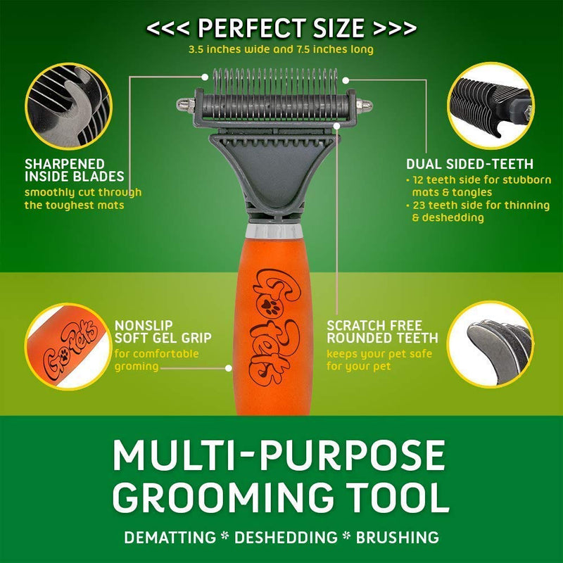 GoPets Pet Grooming Kit Bundle With 2 Sided Dematting Comb and Deshedding Rake + Professional Self-Cleaning Slicker Brush for Dogs and Cats - PawsPlanet Australia