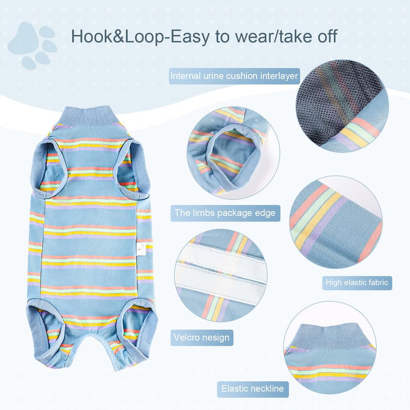 Pet Recovery Suit After Surgery - Abdominal Wounds Breathable Striped Leisure Wear Shirt, E-Collar Alternative Cats Dogs Neuter Spay Anti Licking Clothes for Male Female Pets (Small) Small Blue