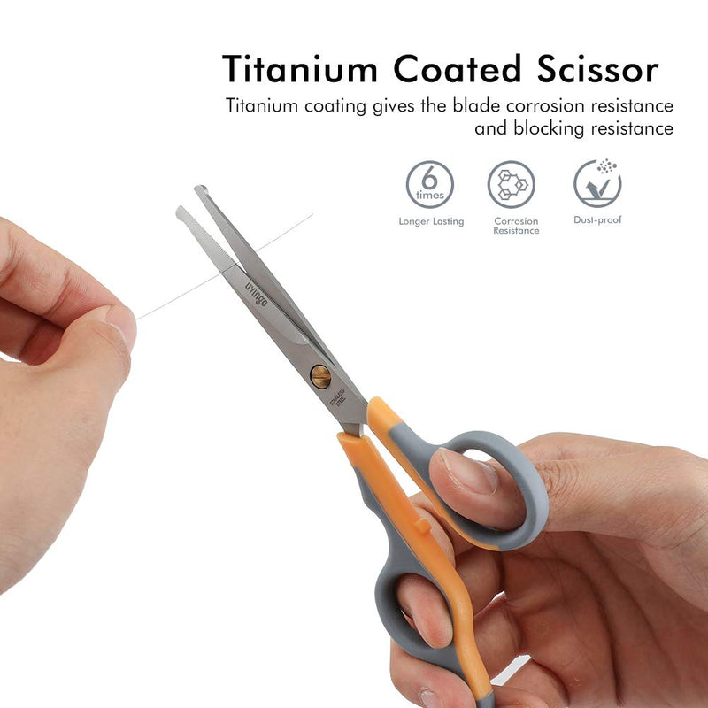 LIVINGO Dog Grooming Scissors 2 Pack, for Pet and Cats-Titanium Coated, Safety Round Tip and Serrated Stainless Steel Shears for Cutting Pets Face, Hair, Eye, Ear & Paw-Soft Touch Trimming(7" & 6.5") - PawsPlanet Australia