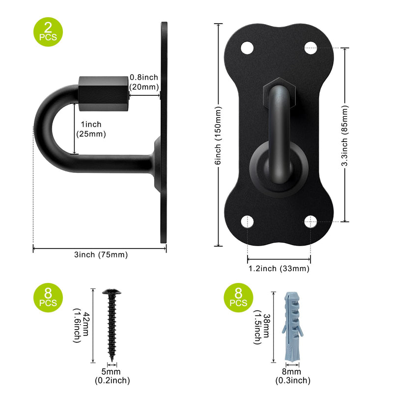 BeneLabel 2Pack Dog Leash Hooks for Wall Black Dogs Leash Holder Wall Mount Dog Hook for Leashs for Indoor & Outdoor Use - Secure and Escape-Proof Hook for Dogs Leashs Storage 2 Pack - A - dog leash hook - PawsPlanet Australia