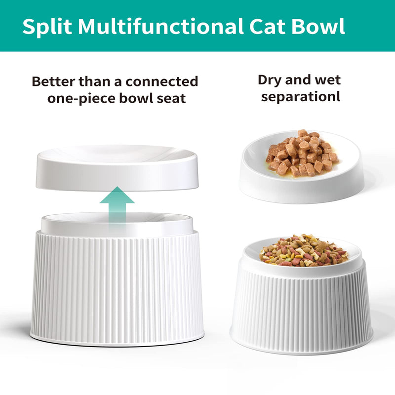 uahpet Elevated Cat Food Bowl, Super Widen Raised Cat Food Dishes for Protecting Spine, Reliefing Whisker Fatigue, Anti-Vomiting Tilted Pet Feeding Bowls