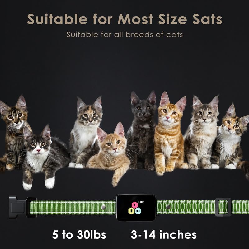 Cat Training Collar Cat Bark Collar with Remote Electric Cats Shock Collar 3300FT IP67 Waterproof 3 Training Modes Beep Vibration Shock Mode Top Meowing Effective for Bad Behavior Army Green