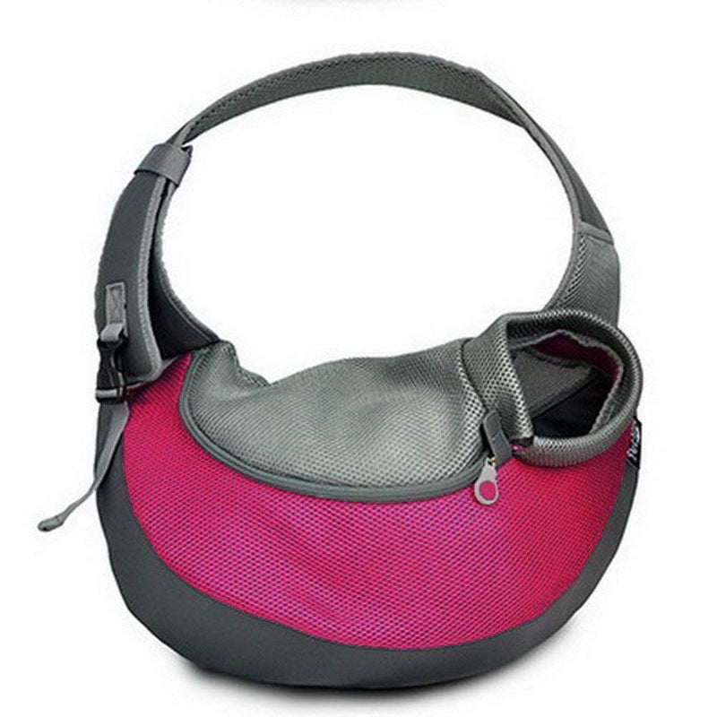 Pet Sling Carrier Bag, Hand-Free Dog Cat Outdoor Travel Shoulder Bag with Adjustable Strap& Zipper L(up to 5 kg) Red-a