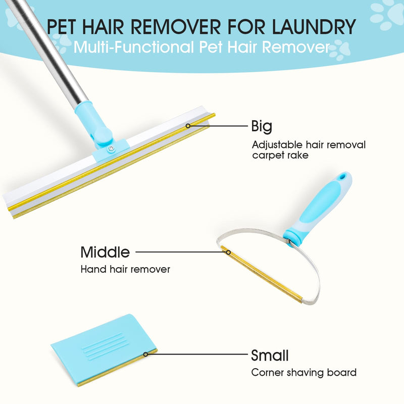 3 Pcs Pet Hair Removal Tool - 55 Inches Adjustable Carpet Scraper, Grooming Brush,Mini Brush for Dogs Cats - Reduce Shedding,Mats,Loose Fur - Perfect for Long Short Hair Pets at Home or Travel - PawsPlanet Australia