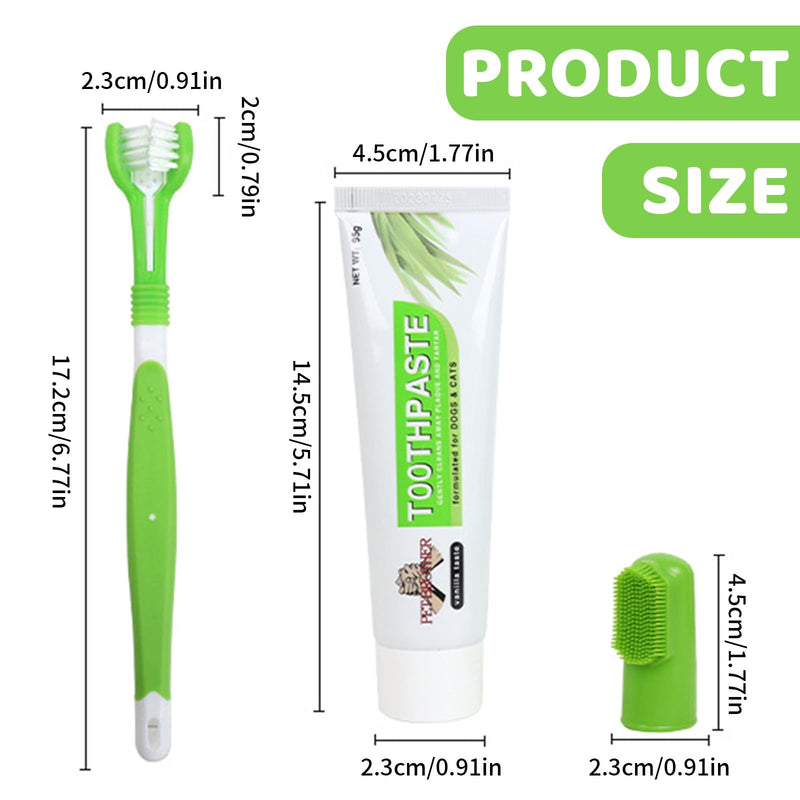 Pack of 3 Dog Toothbrushes, Removes Plaque and Bad Breath Dog Dental Care Set, Dog Toothpaste, for Small Dogs, Suitable for Refreshing Breath and Cleaning Dog Teeth