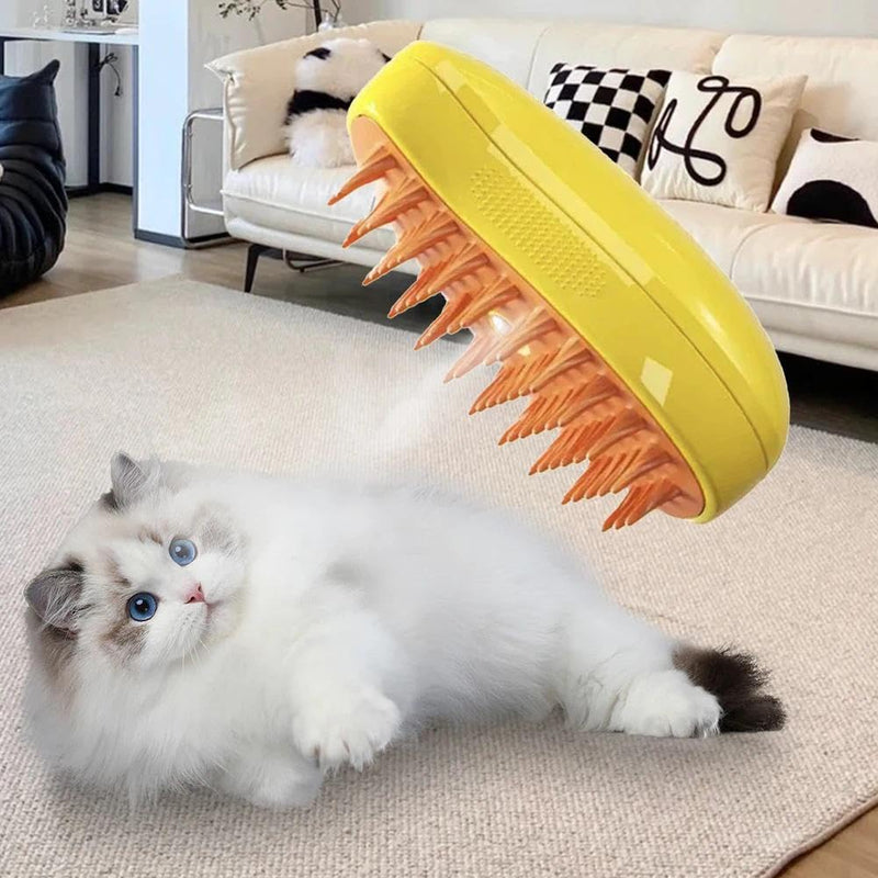 Cat Brush, Multifunctional Cat Steamy Brush, Self Cleaning Steam Cat Brush for Massage, Silicone Steam Pet Brush， for Removing Tangled And Loosse Hair ，Pet spray massage comb (Yellow) Yellow - PawsPlanet Australia