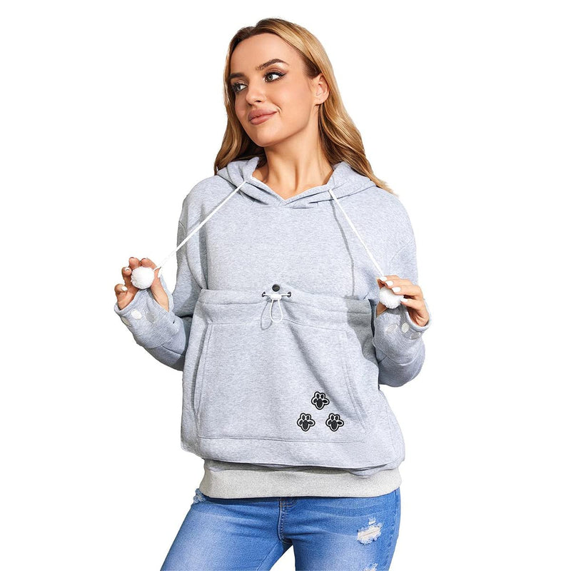 Unisex Big Pouch Hoodie Long Sleeve Fleece Pet Dog Holder Carrier Pullover Sweatshirt… Light Grey XX-Large - PawsPlanet Australia