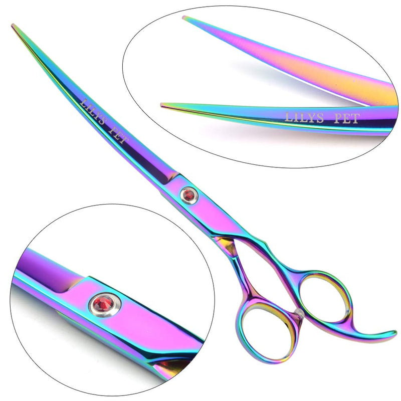 LILYS PET Professional PET DOG Grooming Coated Titanium scissors suit Cutting&Curved&Thinning shears (7.5 inches, Rainbow)… 7.5 inches - PawsPlanet Australia
