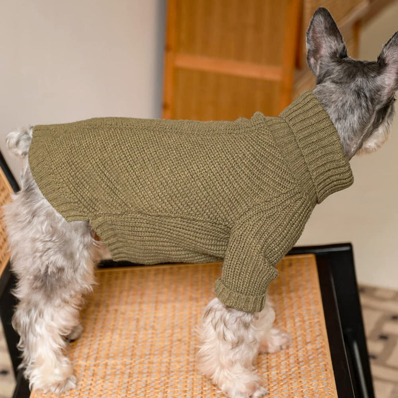 Fitwarm Thermal Knitted Dog Sweater Doggy Winter Coat Pet Clothes Doggie Turtleneck Jacket Puppy Outfits Cat Sweatsuit Sage Green Medium - PawsPlanet Australia