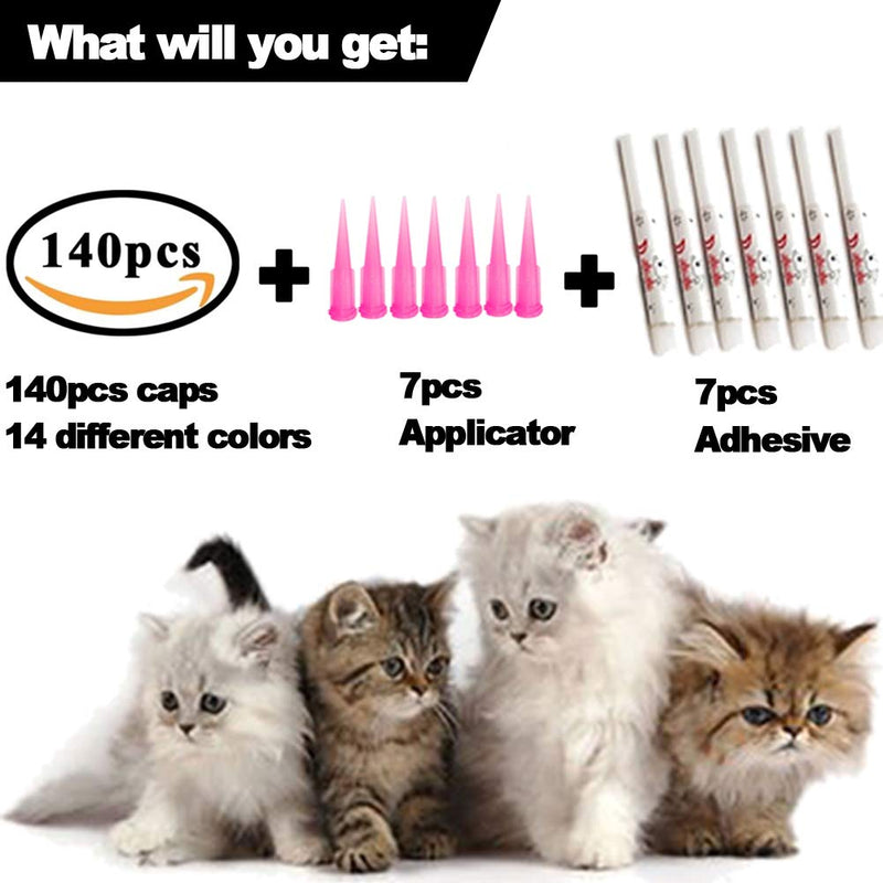 140pcs Cat Nail Caps Kitten Caps 4 Glitter Colors + 10 Colorful Cat Nails Caps Covers + 7 Adhesive Glue + 7 Applicator with Instruction Small (140 Count) - PawsPlanet Australia
