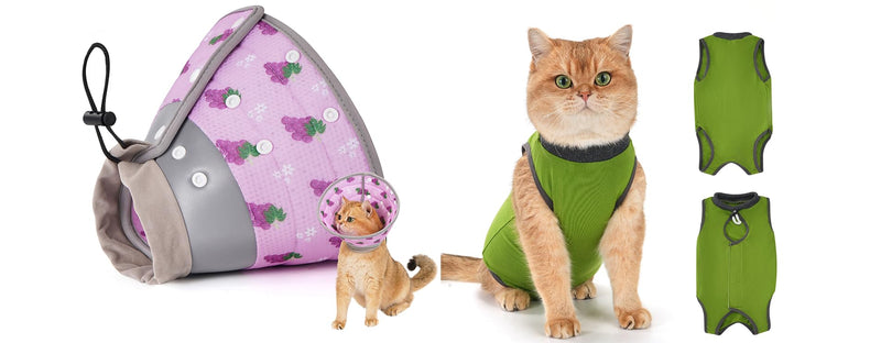 Avont Foldable Cat Cone Collar Soft to Stop Licking Bundle with Breathable Cat Recovery Suit for Post-Surgery -S