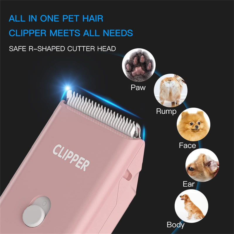 2-in-1 Professional Dog Grooming Kit - Low Noise, Waterproof, USB Rechargeable, and Safe Ceramic Blade - Gift for Dogs and Cats (Pink) Map005-pink - PawsPlanet Australia