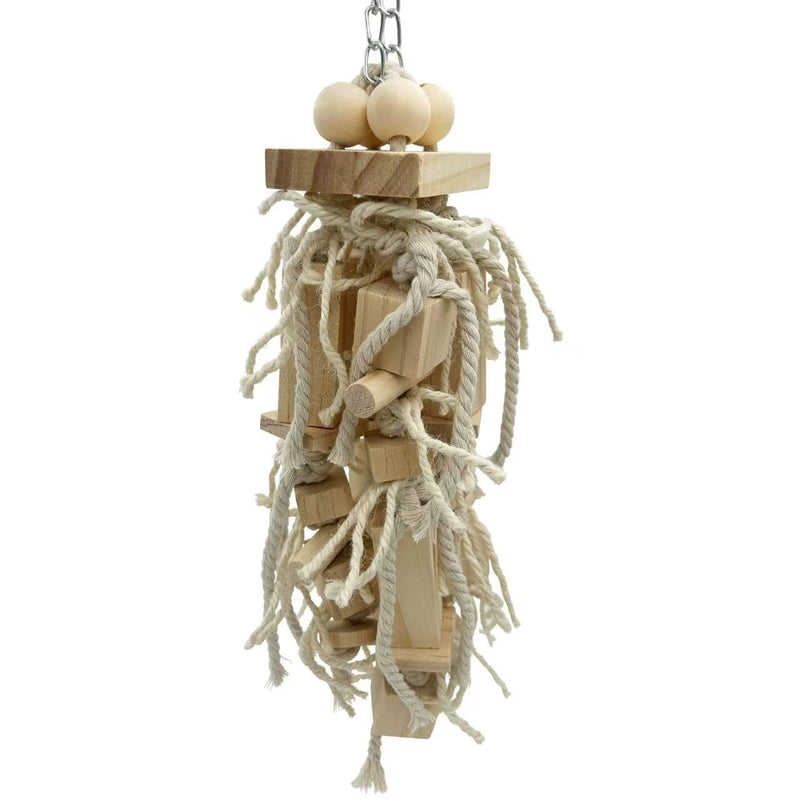 Bird Block Knots Tearing Toy- 17 inch Dye-Free Natural Wooden Parrot Chewing Toy for Medium and Large Parrots, Conures, Cockatiels, African Greys, Cockatoos, Quakers and AmazonParrots - PawsPlanet Australia