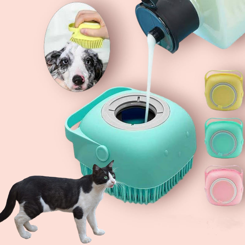 New 2024 Pet grooming Bath Brush, Scrubber Shampoo Dispenser, Shower Brush for Washing Short and Long Hair Dogs and Cats Pet Bath Massage Brush (Yellow) Yellow - PawsPlanet Australia