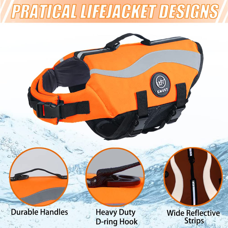 EMUST Dog Life Vests, Adjustable Life Jackets for Small Dogs with Enhanced Buoyancy, Small Dog Swim Vest with Durable Rescue Handle, Orange,XS XS - PawsPlanet Australia