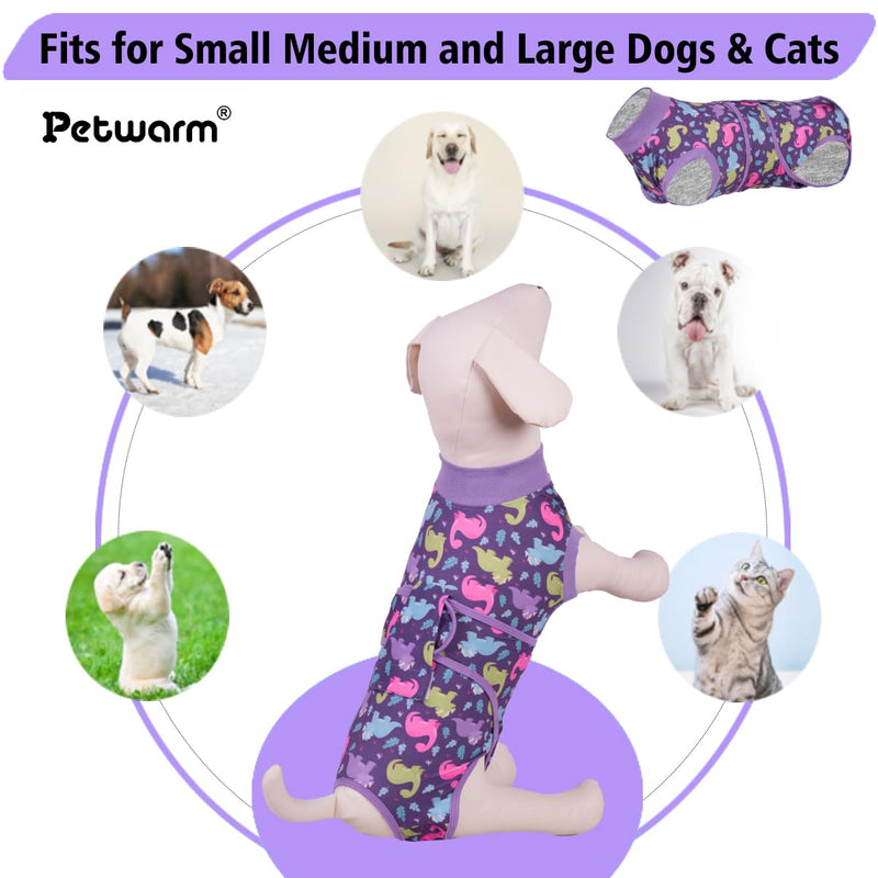 PetWarm Dog Surgical Suit Female Spay,Dog Coat's Inner Clothes,Substitute E-Collar & Cone Prevent Pet Surgery Recovery Suit Anti-Licking Dog Surgery Recovery Suit Soft Dinosaur Pattern,Purple,M Medium (Back:19.3-23.3'', Weight:14-25LB) Purple - PawsPlanet Australia