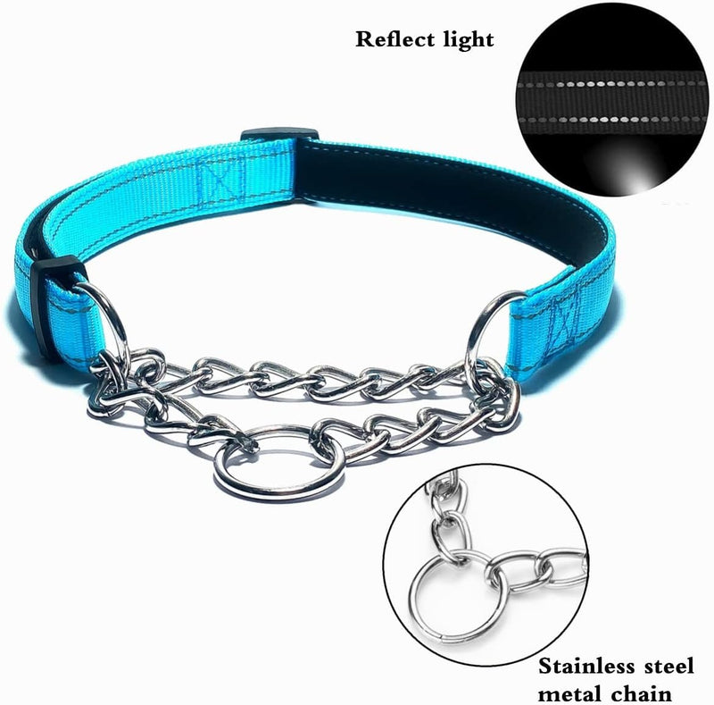 Martingale Collar for Dogs, Reflective Nylon Soft Padded No Pull Training Collars Adjustable Stainless Steel Chain Collar for Small Medium Large Dogs Pink Medium Medium (Neck For 14-18") - PawsPlanet Australia