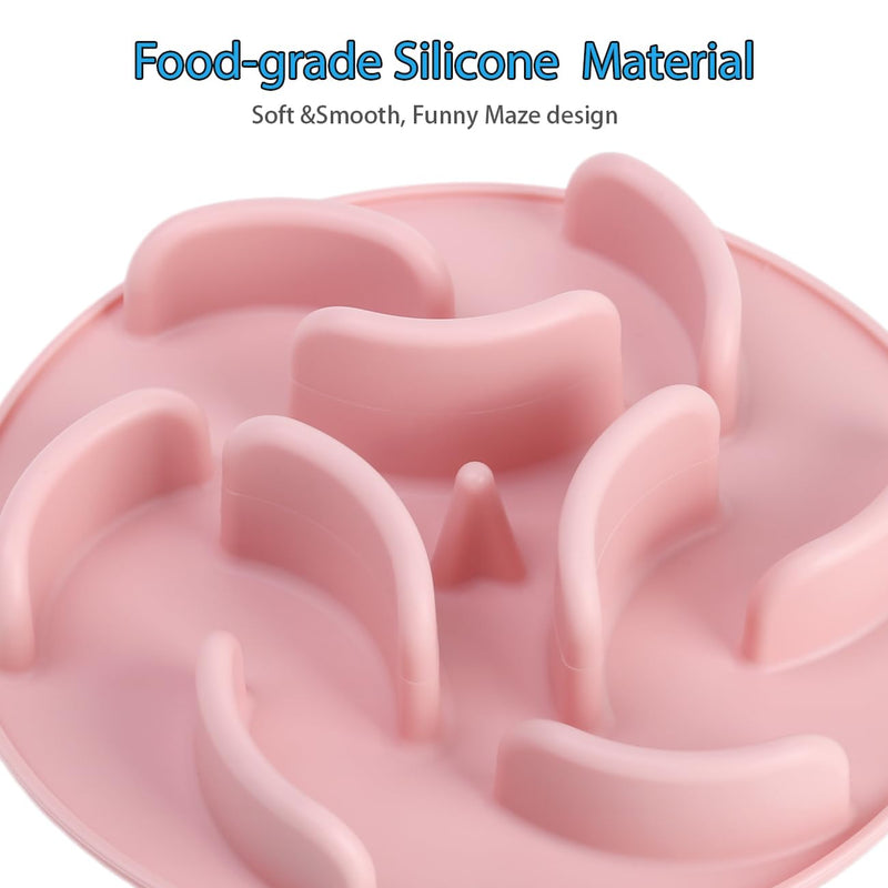Slow Feeder Dog Bowls Insert, Silicone Dog Slow Feeder Insert with Strong Suction Cups Perfect for Stainless Steel Glass Ceramic Dog Bowls (Pink) Pink Insert - PawsPlanet Australia