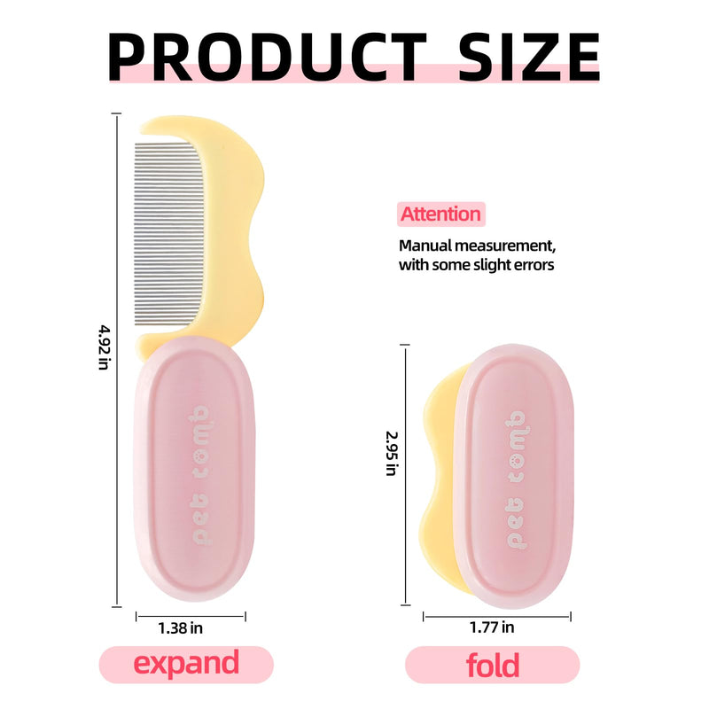 Foldable Cat Grooming Comb for Shedding and Face Care, Stainless Steel Brush for Tear Stains and Full-Body Hair, Portable ABS Handle for Cats and Small Dogs (pink‌ + yellow‌) pink‌ + yellow‌