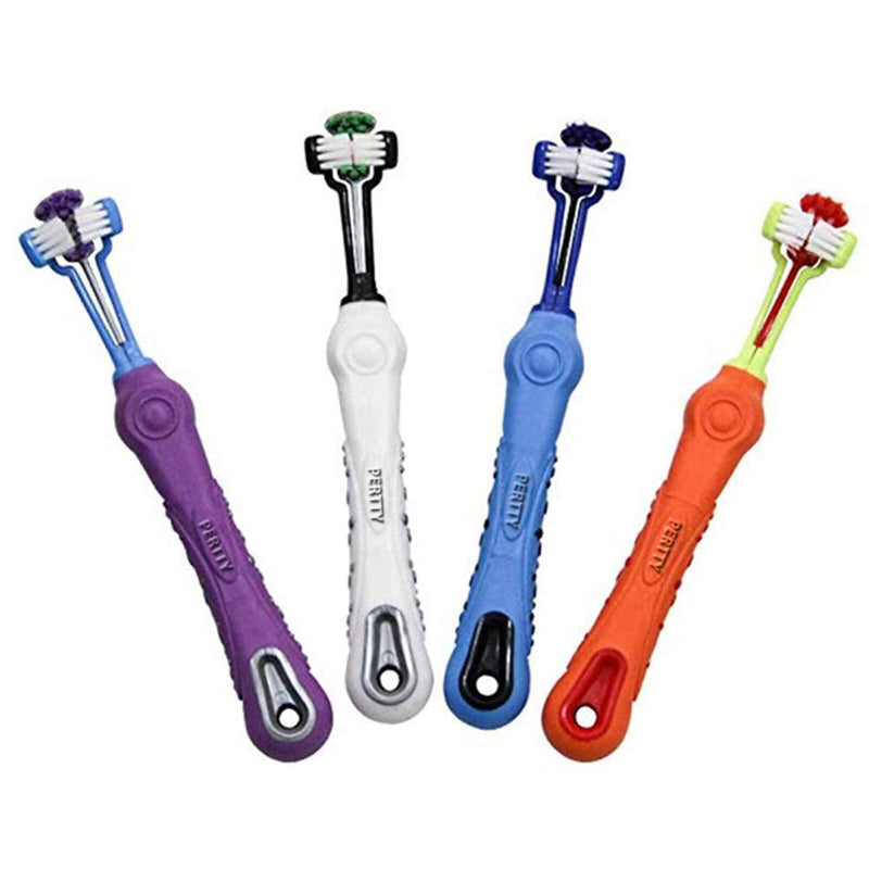 Orgrimmar 4 Pcs 3-Sided Pet Toothbrush Dog Cat Mouth Dental Teeth Care | Pet Brush for Bad Breath Tartar Cleaning Multicolor-4
