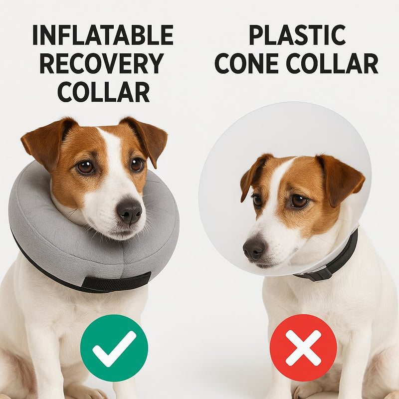 PAWRELIEF Soft Inflatable Dog Cat Cone Collar – Pet Recovery & Protective Dog Neck Collar for Large Dogs Cats to Prevent Scratching, Licking (Gray, Large) Gray