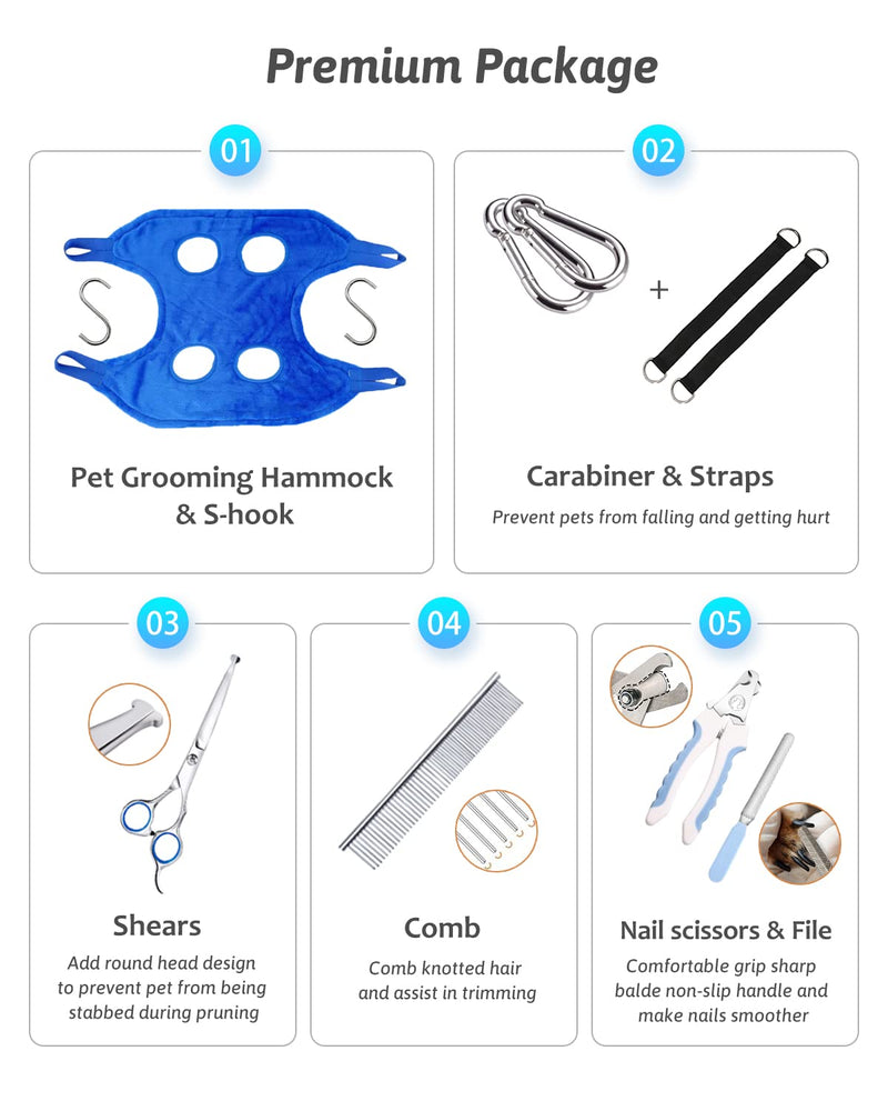Dog Grooming Harness, Multifunctional Cats and Dogs Grooming Hammock, Pet Beauty Assistant, Nail Scissors/Nail Trimmer/Round Head Scissors (Medium, blue) Medium - PawsPlanet Australia