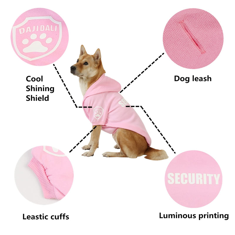 Dog Security Hoodie with Glow-in-The-Dark Prints DAJIDALI Dog Clothes Apparel Winter Sweatshirt Warm Sweater Jacket Coat Hoodie for Small Medium Large Dog Cat 31" Chest Pink - PawsPlanet Australia