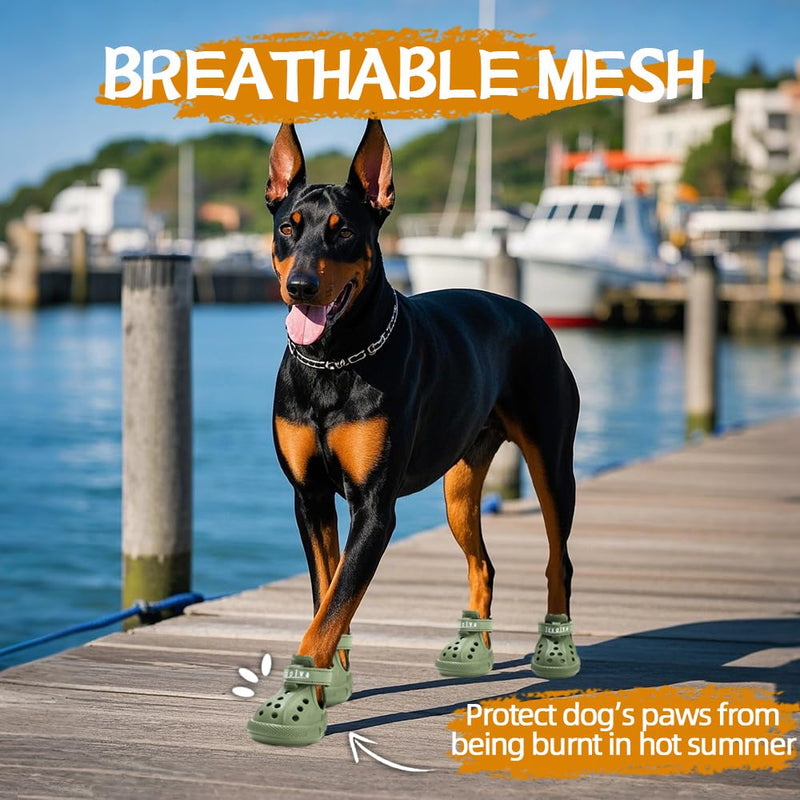 JZXOIVA Dog Shoes for Hot Pavement, Dog Booties for Small Dogs, Breathable Dog Boots & Paw Protectors, Adjustable Non-Slip Rain Booties, Waterproof Pets Sandals for Beach Green Size 2 #2 (2.17"*1.38")(Inner L*Inner W)
