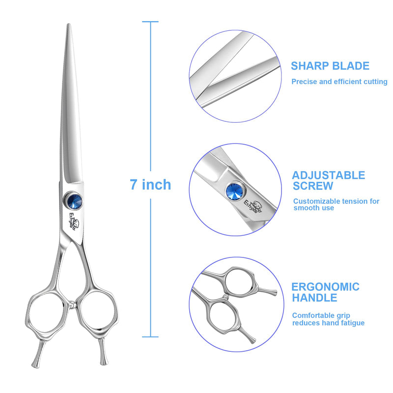 7" Dog Grooming Scissors, Premium Stainless Steel Pet Straight Shears for Dogs, Cats, and Small Animals, Sharp for Grooming Thick Hair Blue Straight - PawsPlanet Australia