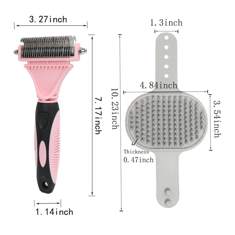 Pet Dematting Comb - 2 Sided Undercoat Rake for Cats & Dogs - Safe Grooming Tool for Easy Mats & Tangles Removing - Medium and Long Haired Cats Dogs Brush for Shedding. (Pink) Pink - PawsPlanet Australia