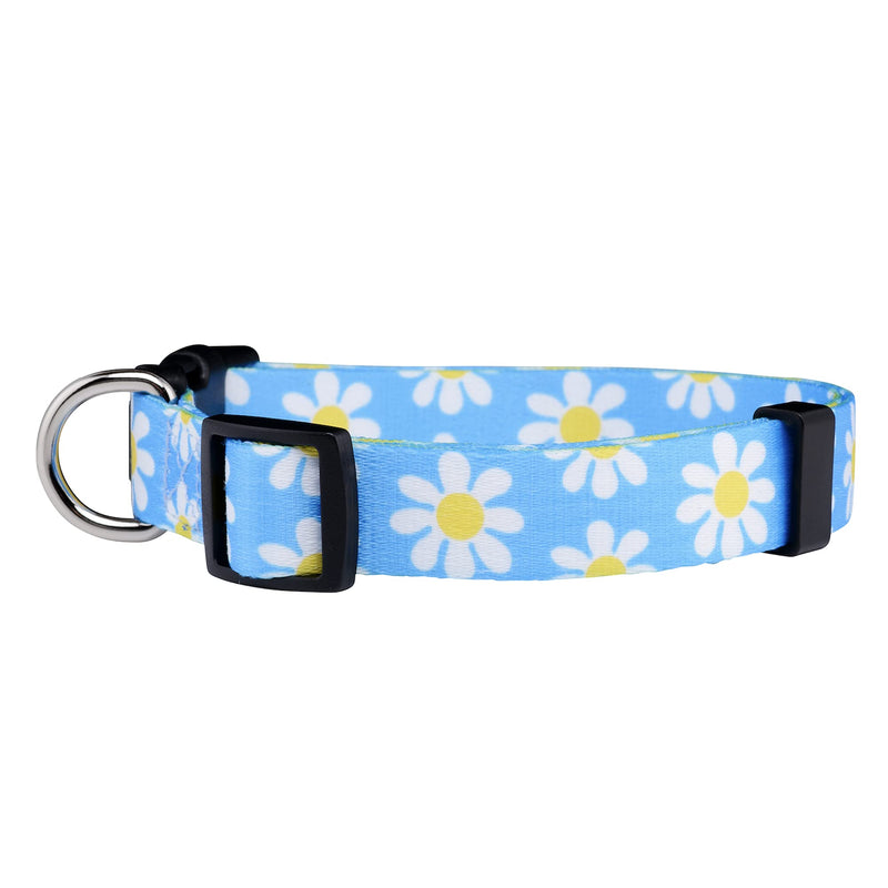 Native Pup Flower Dog Collar, Adjustable Small Medium Large, Cute Girl Female Summer Spring Pretty Designer Puppy Essentials Accessories, Pink Floral Blue Daisy Rose (Medium, Blue Daisy) - PawsPlanet Australia