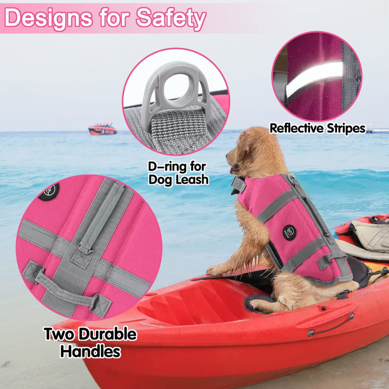 EMUST Dog Life Preserver, Dog Life Vests for Swimming, Beach Boating with High Buoyancy, Dog Flotation Vest for Small/Medium/Large Dogs, L, NewSolidpink - PawsPlanet Australia