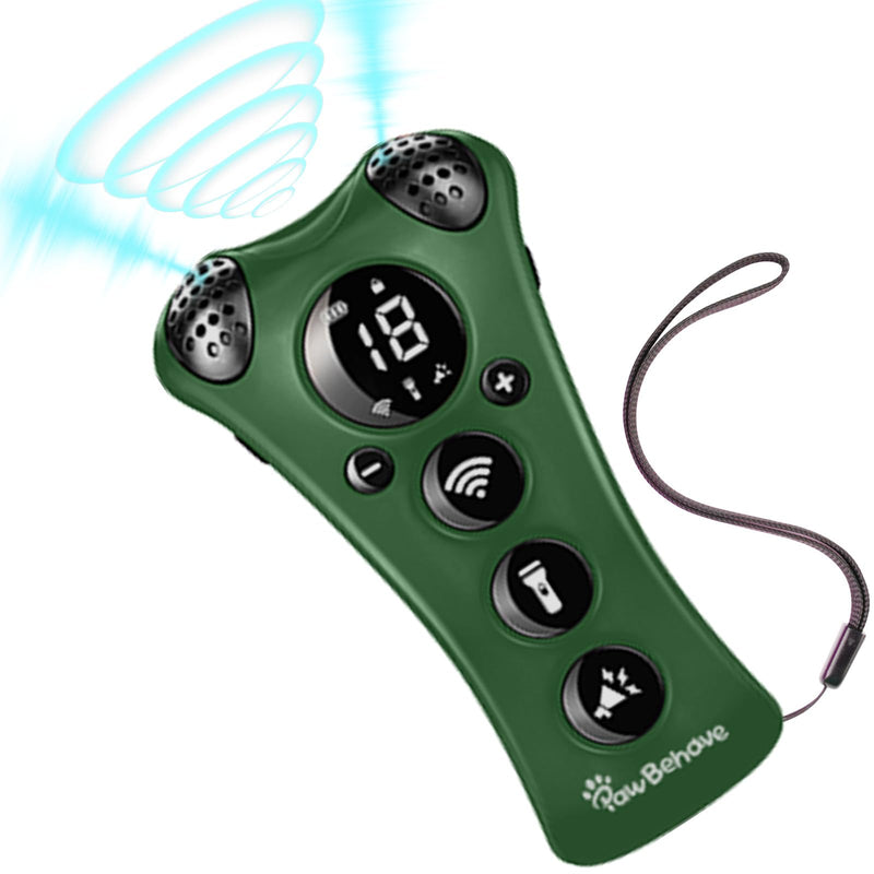 PawBehave Adjustable Ultrasonic Dog Trainer–World's First Variable Frequency Pet Behavior Corrector with 10 Level Ultra Sound, 18 Dog Whistles, Anti-Bark Flashlight, Safe and Humane Deterrent (Green)
