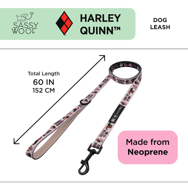 Sassy Woof Harley Quinn™ Dog Leash 60-Inch with Neoprene Padded Handle - Comfortable, Durable, and Stylish for Small to Large Dogs - Officially Licensed - PawsPlanet Australia