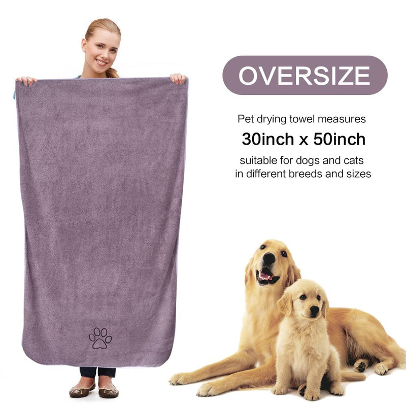KinHwa Dog Towel Super Absorbent Pet Bath Towel Microfiber Dog Drying Towel for Small, Medium, Large Dogs and Cats 30inch x 50inch Purple 30inchx50inch - PawsPlanet Australia
