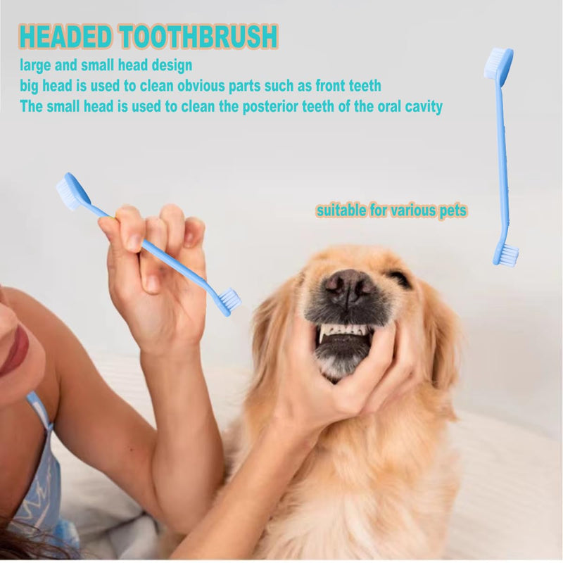 Dog Toothbrush Set 5 Pack,3 Finger Toothbrush,Triple Heads Dog Toothbrushes,Dual-Dead Toothbrush, Multi-Angle Dental Teeth Cleaning Products for Dental Care, Easy Dog Cat Puppy Teeth Cleaning Blue Transparent 1 count (Pack of 1)