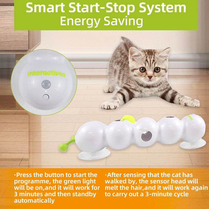 Caterpillar Smart Cats Toys, Interactive Cat Feather Toy with Motion Sensor, Whirlie Cat Toy for Hunting, Reduce Boredom, USB Rechargeable, No Drilling Required, Mount on Wall & Window - PawsPlanet Australia