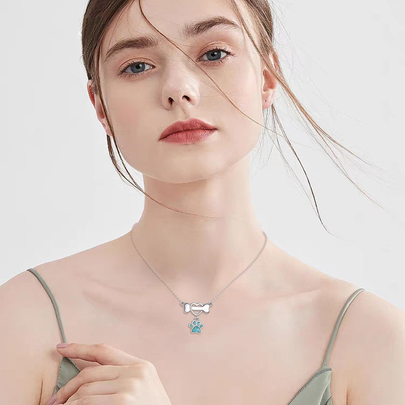 Paw Print Necklace Sterling Silver Dog Cat Paw Pendant Necklace Pet Paw Heart Jewelry Gifts for Women - PawsPlanet Australia