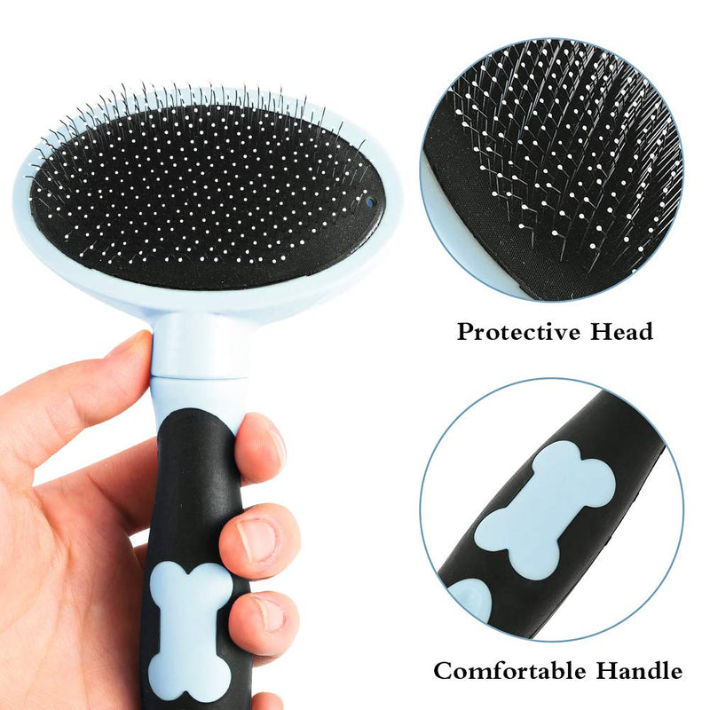 tonyg-p Dog Grooming Brush Comb Kit, Soft Slicker Brush + Double Sided Grooming Comb for Small Medium Large Pets with Long Hair (Blue) Blue